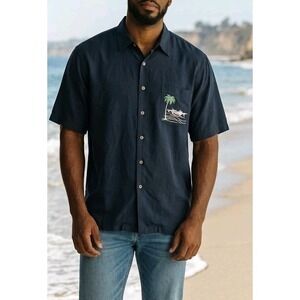 Bamboo Cay Mens Merry Christmas Tropical Hawaiian Seaplane Embroidered Shirt